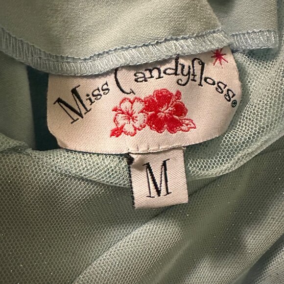 Miss Candyfloss Womens Medium 50s Cinderella Pin Up Swing Dress Blue Glitter - Picture 2 of 15